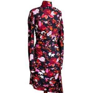 ALC Marcel Floral Long Sleeve Mini Dress Ruched 8 NWOT Black Pink Orange Fall